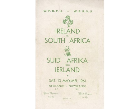 SOUTH AFRICA V IRELAND 1961 RUGBY UNION PROGRAMME