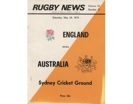 AUSTRALIA V ENGLAND 1975 RUGBY UNION PROGRAMME