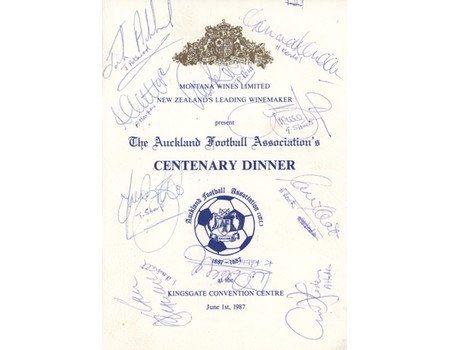 AUCKLAND FOOTBALL ASSOCIATION 1987 DINNER MENU - SIGNED BY EVERTON 