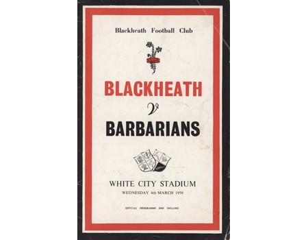 BLACKHEATH V BARBARIANS 1959 RUGBY UNION PROGRAMME