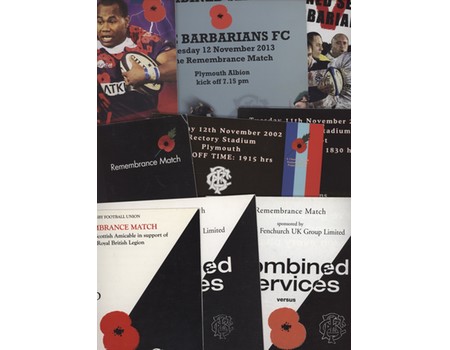 COMBINED SERVICES V THE BARBARIANS (REMEMBRANCE MATCH) RUGBY UNION PROGRAMMES 1997-2014 (X 14)
