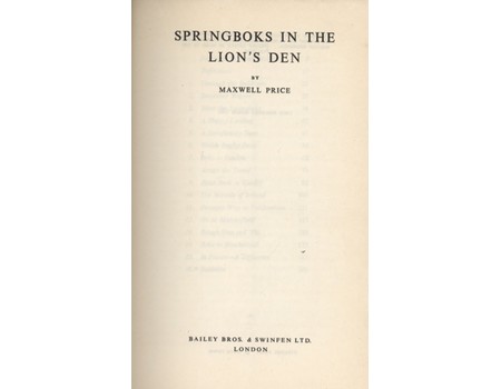 Springbok Rugby Book Cover SPRINGBOKS IN THE LION'S DEN - Rugby Union Books: Sportspages.com