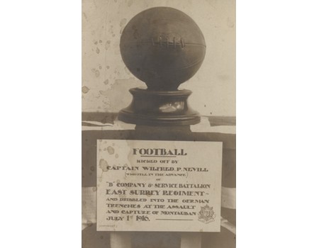 WILFRED NEVILL 1916 FOOTBALL POSTCARD - BALL KICKED INTO GERMAN TRENCHES