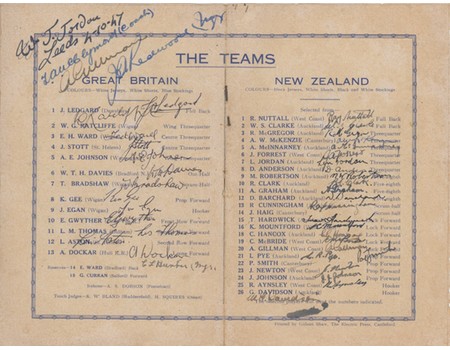 GREAT BRITAIN V NEW ZEALAND 1947 (1ST TEST) SIGNED RUGBY LEAGUE PROGRAMME