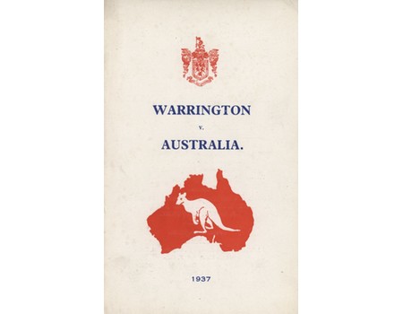 WARRINGTON V AUSTRALIA 1937 RUGBY LEAGUE RECEPTION & TEA MENU