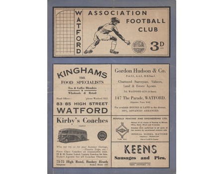 WATFORD V NOTTS COUNTY 1949-50 FOOTBALL PROGRAMME