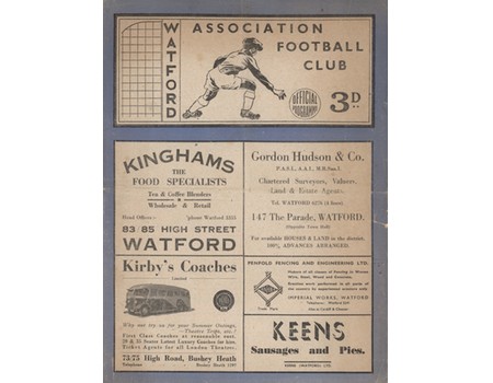 WATFORD V PRESTON NORTH END 1949-50 FOOTBALL PROGRAMME