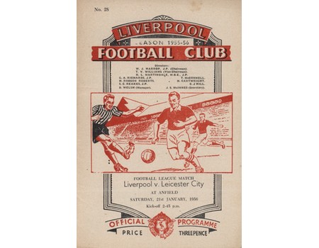 LIVERPOOL V LEICESTER CITY 1955-56 FOOTBALL PROGRAMME
