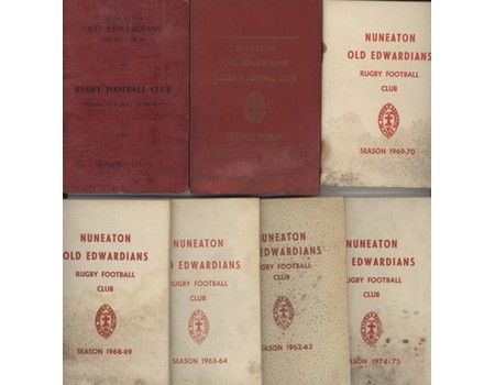 NUNEATON OLD EDWARDIANS RUGBY FOOTBALL CLUB FIXTURES CARDS 1933-75 (X7)