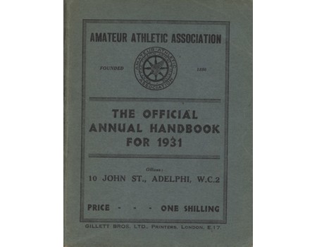 AMATEUR ATHLETIC ASSOCIATION HANDBOOK 1931