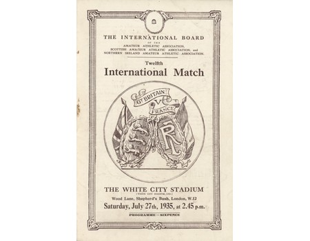 GREAT BRITAIN V FRANCE 1935 (WHITE CITY) ATHLETICS PROGRAMME