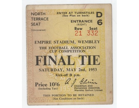 BLACKPOOL V BOLTON WANDERERS 1953 (F.A. CUP FINAL) FOOTBALL TICKET