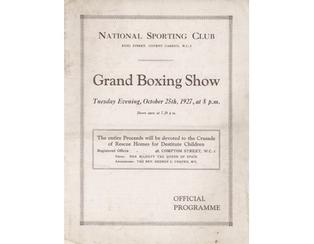 BILLY ADAIR V ENZI FIERMONTE 1927 BOXING PROGRAMME (ALSO TED 