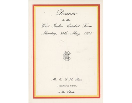 WEST INDIES 1976 SIGNED CRICKET MENU