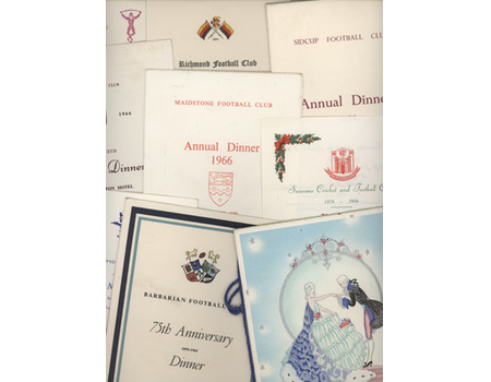 RUGBY UNION CLUB DINNER MENUS 1965-66 (X 11) - INCLUDING BARBARIANS, LONDON WELSH, HARLEQUINS ETC.