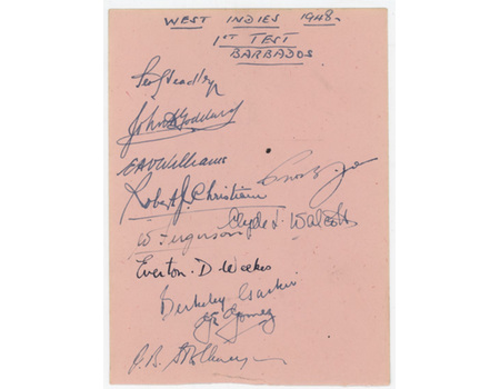 WEST INDIES 1948 (FIRST TEST, BARBADOS) CRICKET AUTOGRAPHS - WALCOTT & WEEKES DEBUTS