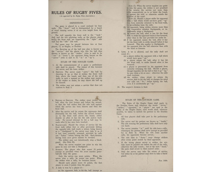 RULES OF RUGBY FIVES 1930 DISPLAY CARDS