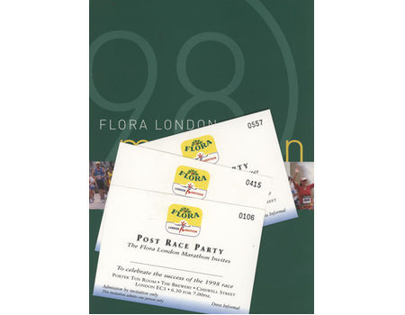 1998 LONDON MARATHON POST RACE PARTY INVITATION & RACE RESULTS SHEETS - SIGNED BY ALL THE TOP RACERS