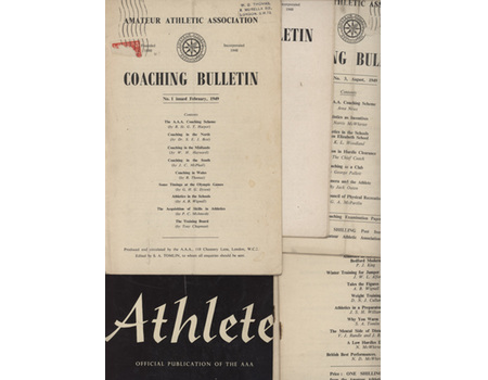 AMATEUR ATHLETIC ASSOCIATION - COACHING BULLETIN / THE ATHLETE, FEB 1949 - FEB 1952 (FULL RUN, 15 ITEMS)