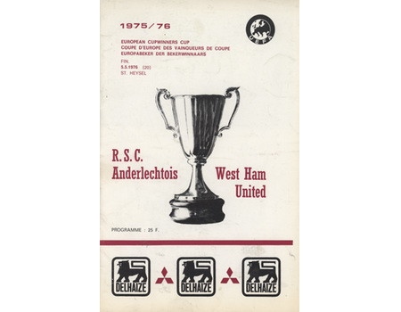 ANDERLECHT V WEST  HAM UNITED 1976 (ECWC FINAL) FOOTBALL PROGRAMME (BRIAN GLANVILLE