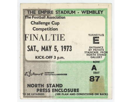 LEEDS UNITED V SUNDERLAND 1973 (F.A. CUP FINAL) FOOTBALL TICKET