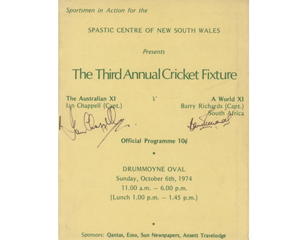 AUSTRALIAN XI V WORLD XI 1974 (DRUMMOYNE OVAL) CRICKET PROGRAMME