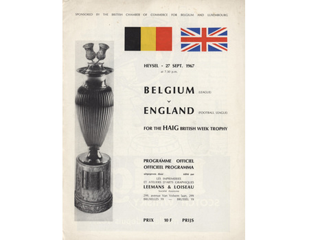 BELGIUM LEAGUE V ENGLAND LEAGUE 1967 FOOTBALL PROGRAMME