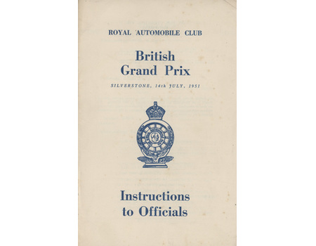 BRITISH GRAND PRIX 1951 OFFICIAL MOTOR RACING PROGRAMME