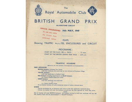 BRITISH GRAND PRIX 1949 OFFICIAL MOTOR RACING PROGRAMME