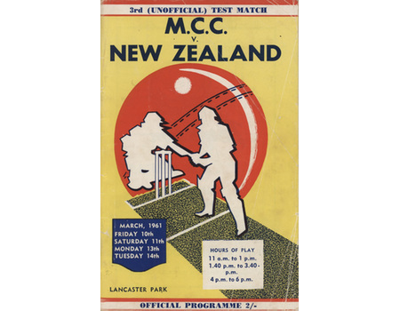 NEW ZEALAND V ENGLAND 1961 (LANCASTER PARK) CRICKET PROGRAMME