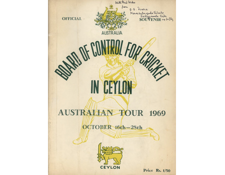 AUSTRALIAN CRICKET TOUR OF CEYLON 1969 BROCHURE