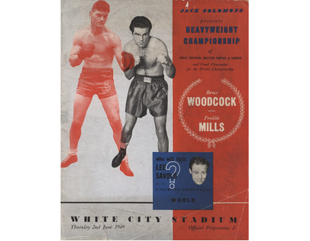BRUCE WOODCOCK V FREDDIE MILLS 1949 BOXING PROGRAMME