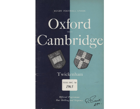 OXFORD V CAMBRIDGE 1965 RUGBY UNION PROGRAMME