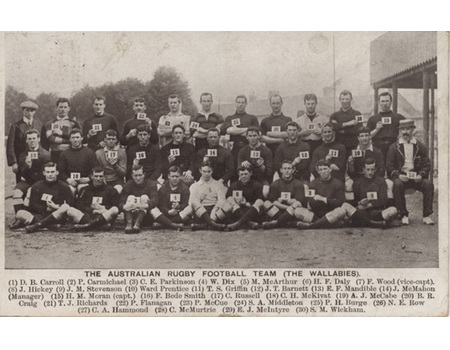 AUSTRALIAN RUGBY FOOTBALL TEAM (THE WALLABIES) 1908-09