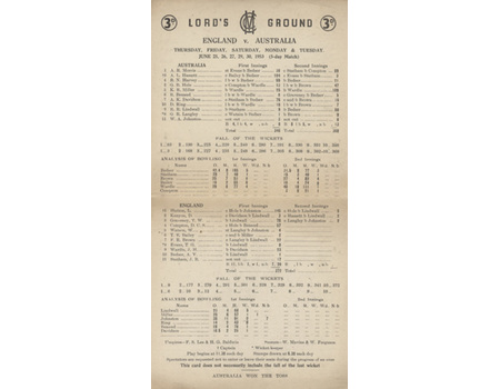ENGLAND V AUSTRALIA 1953 (LORD