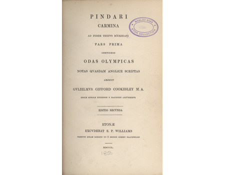 PINDARI CARMINA - PARS PRIMA CONTINENS ODAS OLYMPICAS NOTAS QVASDAM ANGLICE SCRIPTAS