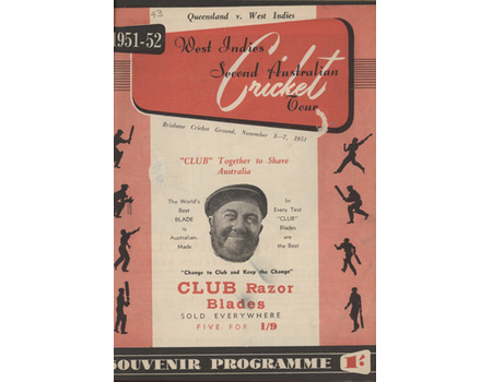QUEENSLAND V WEST INDIES, 3-7 NOVEMBER 1951 - SOUVENIR CRICKET PROGRAMME