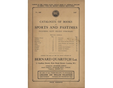 A CATALOGUE OF BOOKS ON SPORTS AND PASTIMES