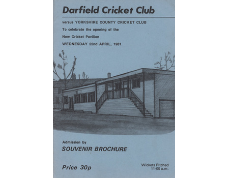 DARFIELD CRICKET CLUB V YORKSHIRE CCC 1981 CRICKET PROGRAMME