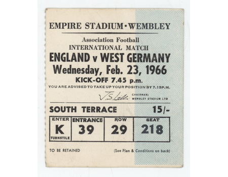 ENGLAND V WEST GERMANY 1966 FOOTBALL TICKET