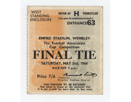 PRESTON NORTH END V WEST HAM UNITED 1964 (F.A. CUP FINAL) FOOTBALL TICKET