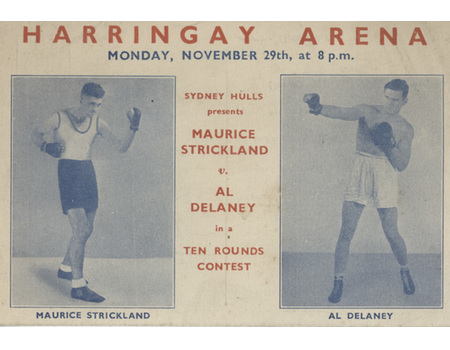 MAURICE STRICKLAND V AL DELANEY 1937 PROMOTIONAL BOXING POSTCARD