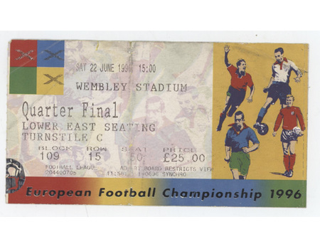 EUROPEAN FOOTBALL CHAMPIONSHIP 1996 QUARTER-FINAL TICKET - ENGLAND V SPAIN