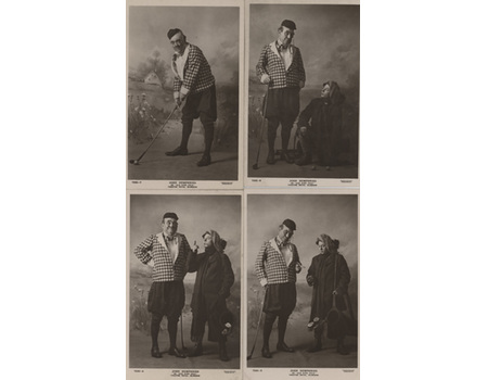 JOHN HUMPHRIES (AS OLD KING COLE) PLAYING GOLF - SET OF 4 POSTCARDS