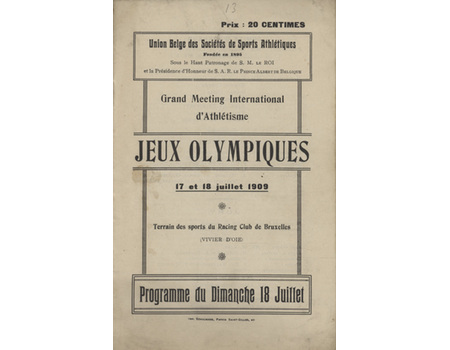 1909 ATHLETICS MEETING (BRUSSELS) OFFICIAL PROGRAMME