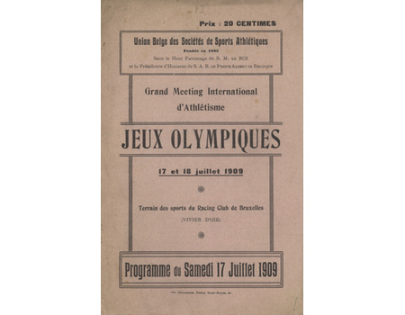 1909 ATHLETICS MEETING (BRUSSELS) OFFICIAL PROGRAMME