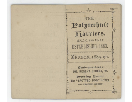 THE POLYTECHNIC HARRIERS ATHLETICS CLUB 1889-90 FIXTURES & RULES