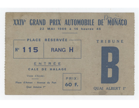 MONACO GRAND PRIX 1966 ORIGINAL TICKET