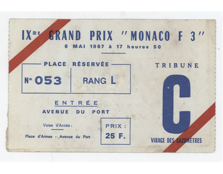 MONACO GRAND PRIX 1967 FORMULA 3 ORIGINAL TICKET