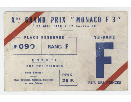 MONACO GRAND PRIX 1968 FORMULA 3 ORIGINAL TICKET